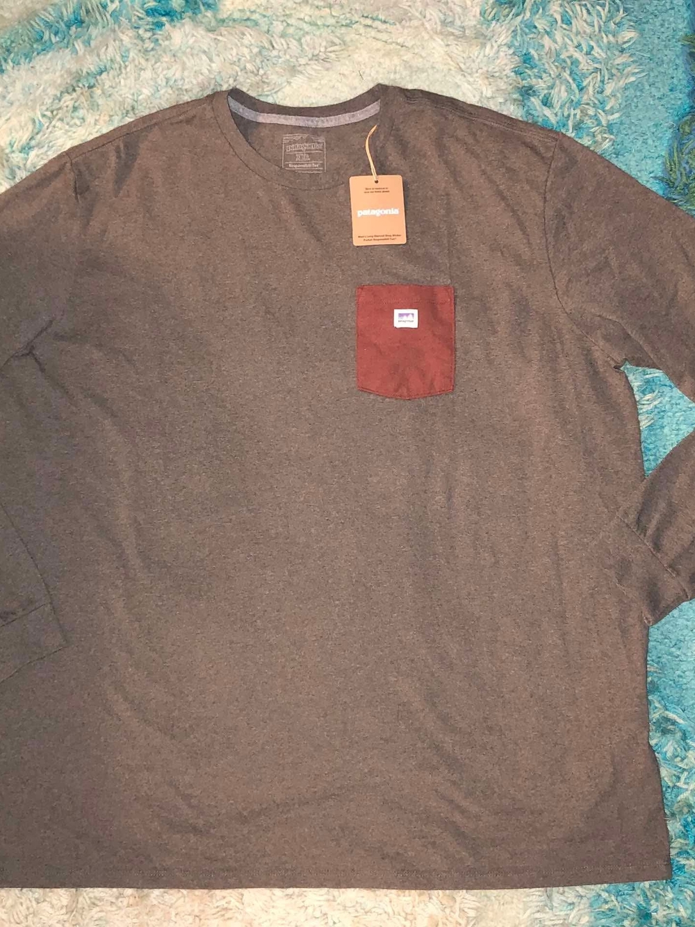 Patagonia Men's Long-Sleeved Shop Sticker Pocket Responsibili-Tee in Marlow Brow